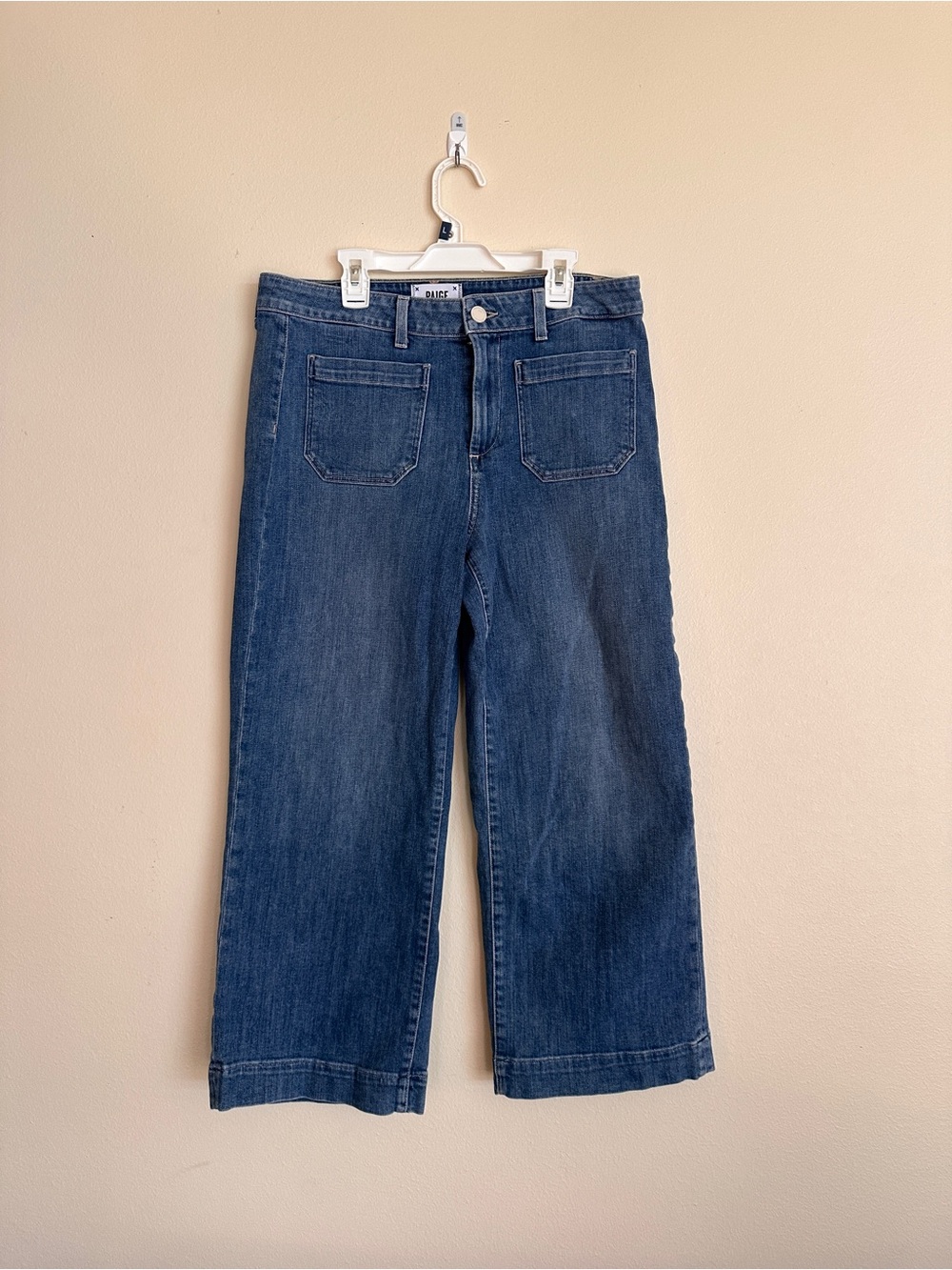 Paige Wide Leg Crop Women's Jeans in Dark Blue